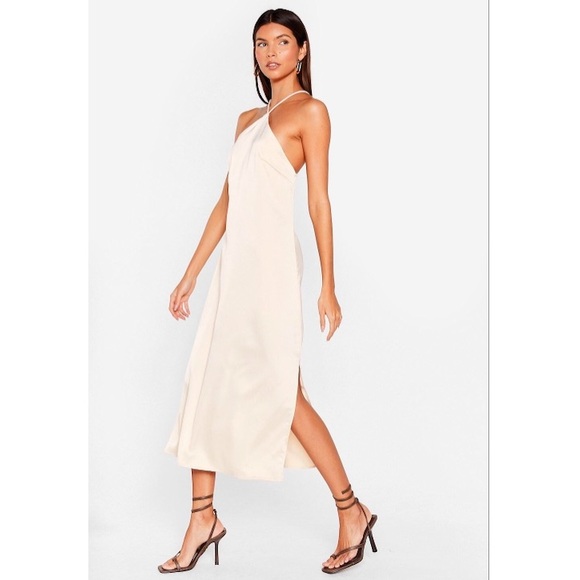 ✨HP✨NWT | NASTY GAL | Size 4 | Halter Neck Satin Midi Slip Dress - Picture 2 of 14